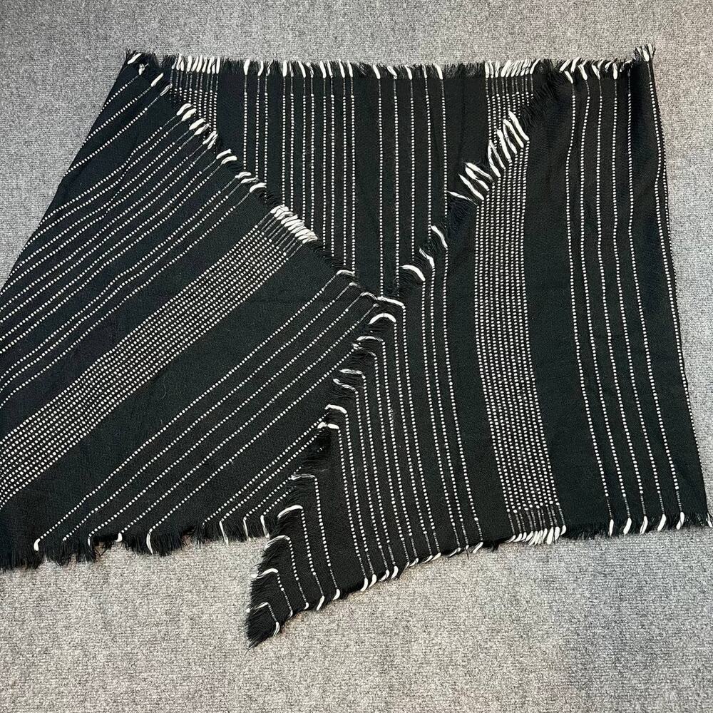 Modena Black White Striped Acrylic Shawl Wrap Poncho Fringe One Size